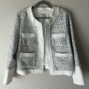 Nanette Lepore Tweed Cropped Jacket Blazer White Blue XL